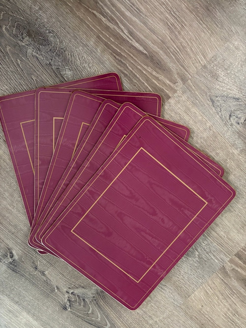 Pimpernel Placemats Set of 6 Burgundy with Gold Borders Cork Backs